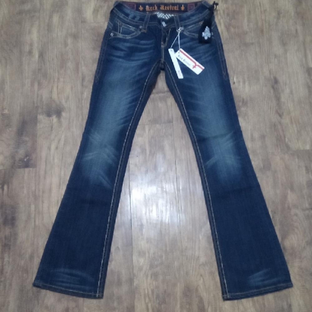 Rock Revival Women's 26 Bootcut Patti Dark Flap Pockets Distressed